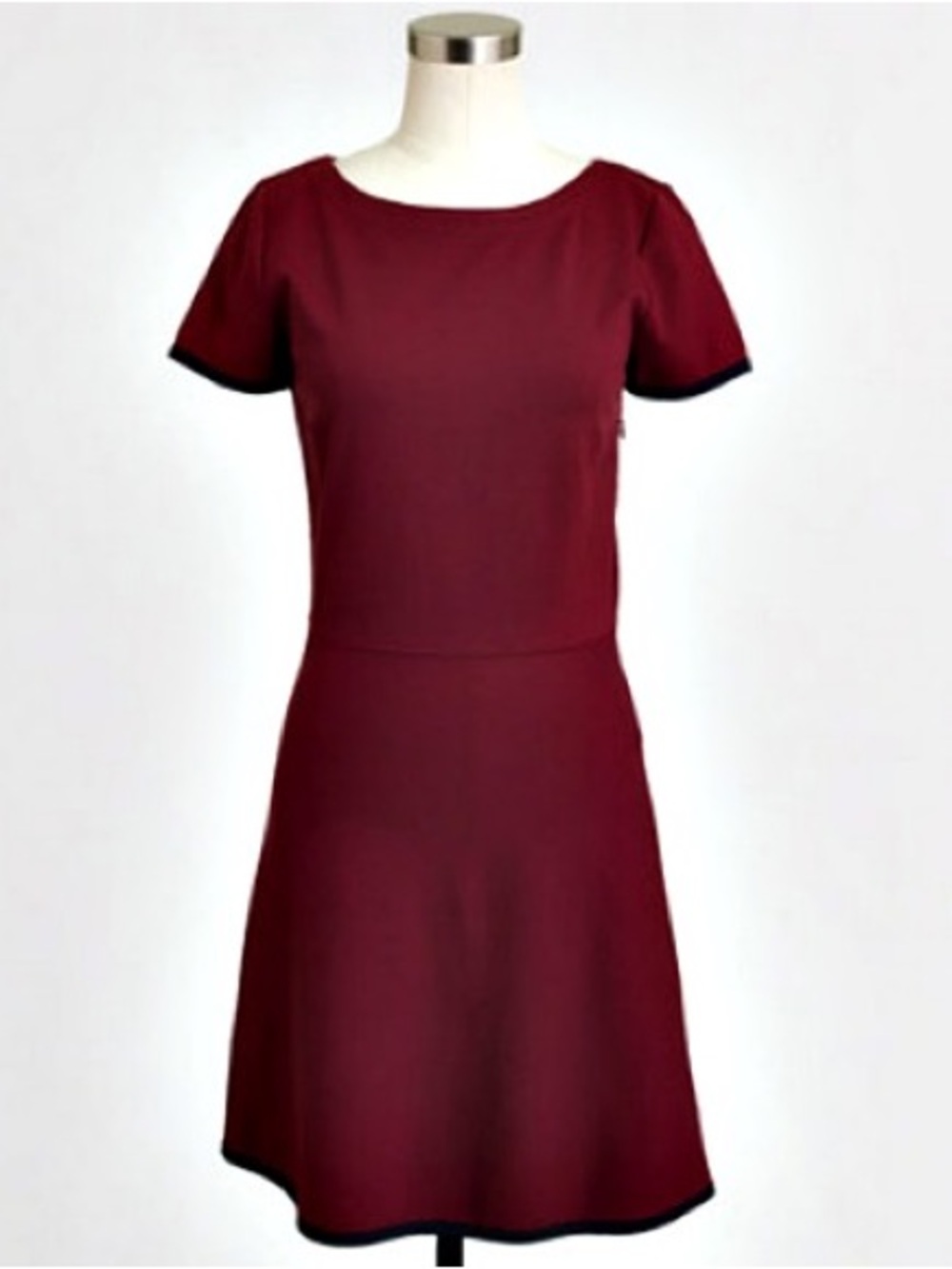 J. Crew Tipped Ponte Dress Burgundy w/Navy A-Line Sz 6
